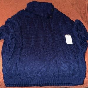 NWT St John’s Bay Navy Blue- short sleeve chunky sweater- Buttoned cowl neck